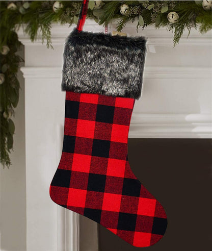 Christmas Stockings- 4 Pack 18" Red Black Buffalo Plaid Stockings with Plush Faux Fur Cuff, Classic Large Christmas Stockings Decorations for Family Christmas Holiday Party Decor