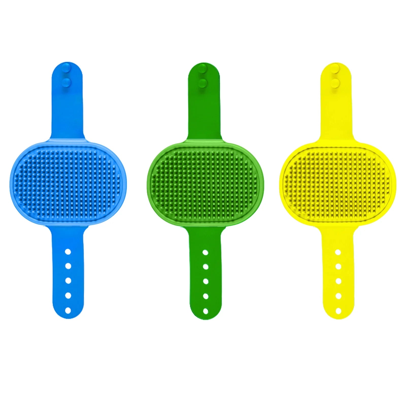 3Pack Pet Bath Brush, Dog Brush Cat Brush, Soft Brush Adjustable Width Size for Pet Shower/Grooming/Washing(Blue Green Yellow)
