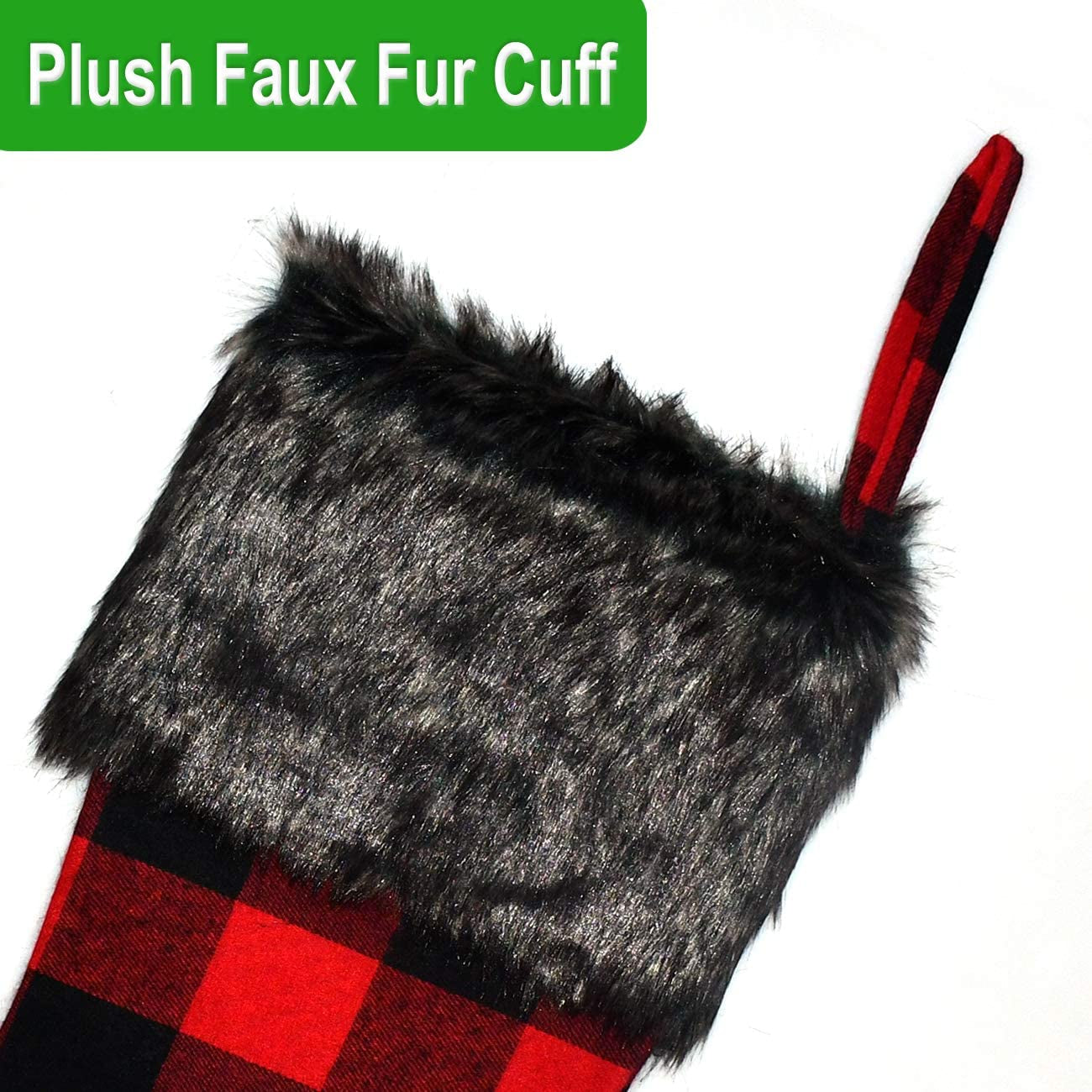 Christmas Stockings- 4 Pack 18" Red Black Buffalo Plaid Stockings with Plush Faux Fur Cuff, Classic Large Christmas Stockings Decorations for Family Christmas Holiday Party Decor